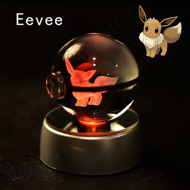 3D Pokemon Crystal Ball 5CM Mewtwo Pikachu Gengar Crystal Glass Pokemon Ball Pokeball Figure Night Light LED Lamp Base Gift