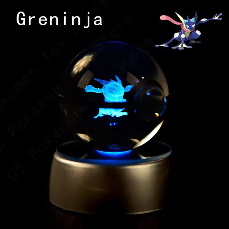 3D Pokemon Crystal Ball 5CM Mewtwo Pikachu Gengar Crystal Glass Pokemon Ball Pokeball Figure Night Light LED Lamp Base Gift