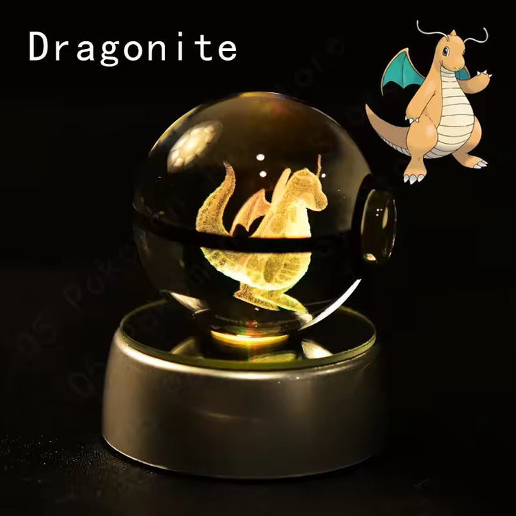 3D Pokemon Crystal Ball 5CM Mewtwo Pikachu Gengar Crystal Glass Pokemon Ball Pokeball Figure Night Light LED Lamp Base Gift