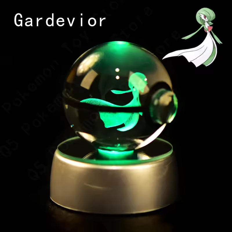 3D Pokemon Crystal Ball 5CM Mewtwo Pikachu Gengar Crystal Glass Pokemon Ball Pokeball Figure Night Light LED Lamp Base Gift