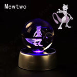 3D Pokemon Crystal Ball 5CM Mewtwo Pikachu Gengar Crystal Glass Pokemon Ball Pokeball Figure Night Light LED Lamp Base Gift