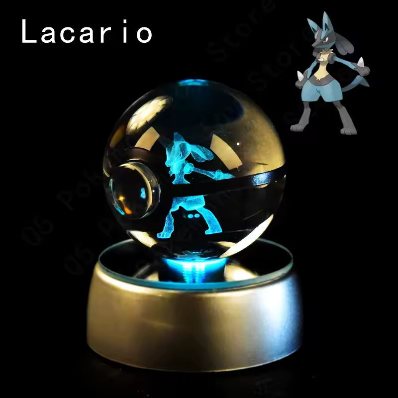 3D Pokemon Crystal Ball 5CM Mewtwo Pikachu Gengar Crystal Glass Pokemon Ball Pokeball Figure Night Light LED Lamp Base Gift