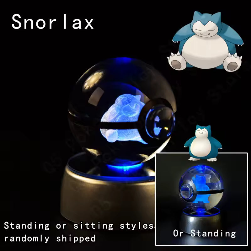 3D Pokemon Crystal Ball 5CM Mewtwo Pikachu Gengar Crystal Glass Pokemon Ball Pokeball Figure Night Light LED Lamp Base Gift