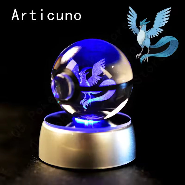 3D Pokemon Crystal Ball 5CM Mewtwo Pikachu Gengar Crystal Glass Pokemon Ball Pokeball Figure Night Light LED Lamp Base Gift