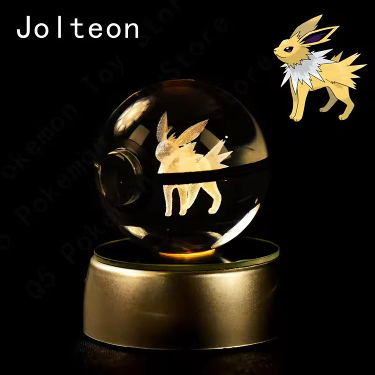 3D Pokemon Crystal Ball 5CM Mewtwo Pikachu Gengar Crystal Glass Pokemon Ball Pokeball Figure Night Light LED Lamp Base Gift