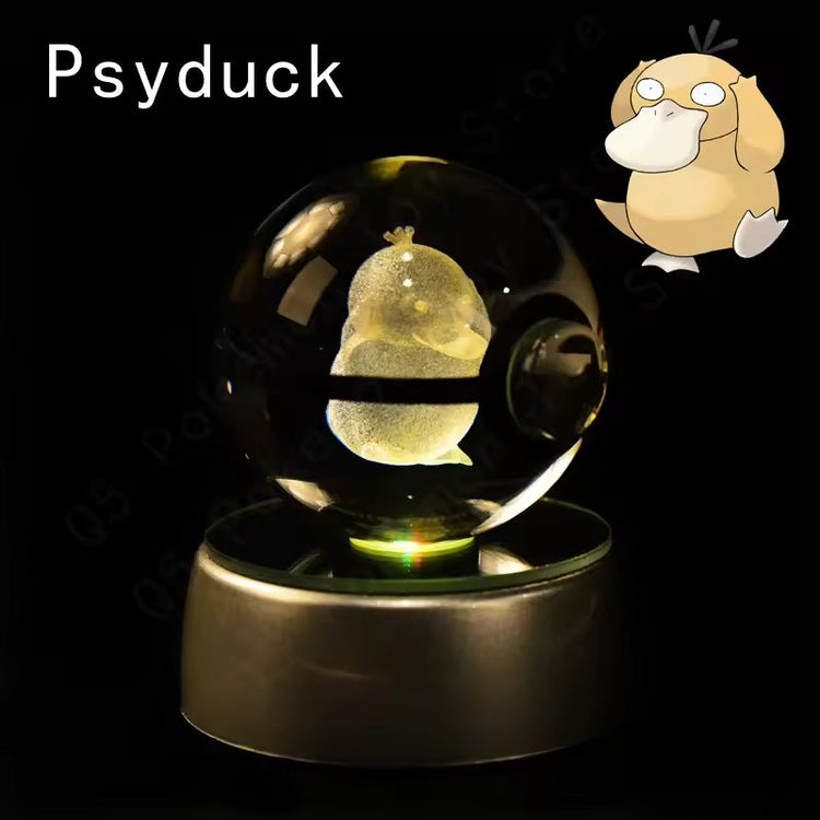 3D Pokemon Crystal Ball 5CM Mewtwo Pikachu Gengar Crystal Glass Pokemon Ball Pokeball Figure Night Light LED Lamp Base Gift