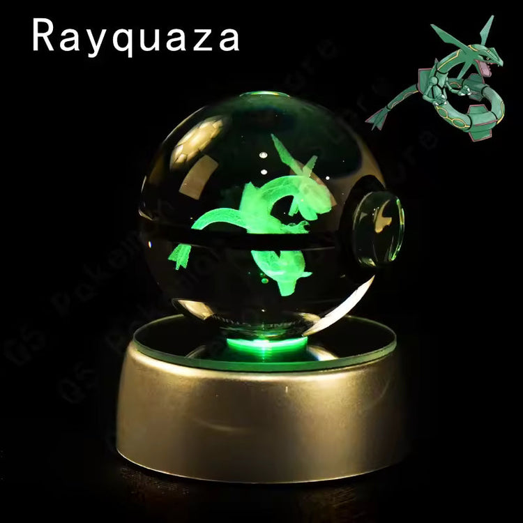 3D Pokemon Crystal Ball 5CM Mewtwo Pikachu Gengar Crystal Glass Pokemon Ball Pokeball Figure Night Light LED Lamp Base Gift