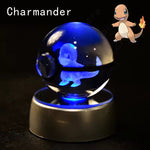 3D Pokemon Crystal Ball 5CM Mewtwo Pikachu Gengar Crystal Glass Pokemon Ball Pokeball Figure Night Light LED Lamp Base Gift