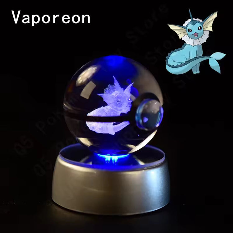 3D Pokemon Crystal Ball 5CM Mewtwo Pikachu Gengar Crystal Glass Pokemon Ball Pokeball Figure Night Light LED Lamp Base Gift
