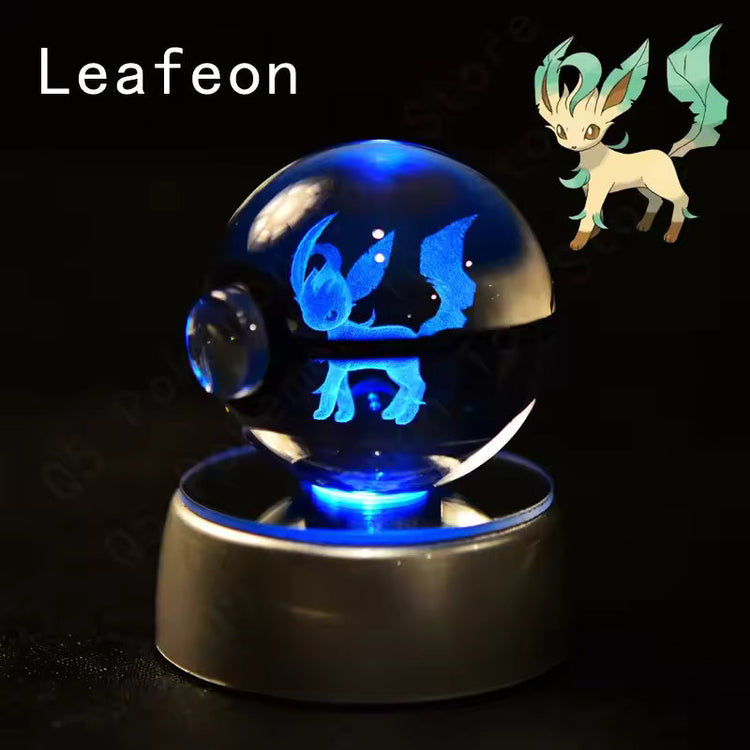 3D Pokemon Crystal Ball 5CM Mewtwo Pikachu Gengar Crystal Glass Pokemon Ball Pokeball Figure Night Light LED Lamp Base Gift