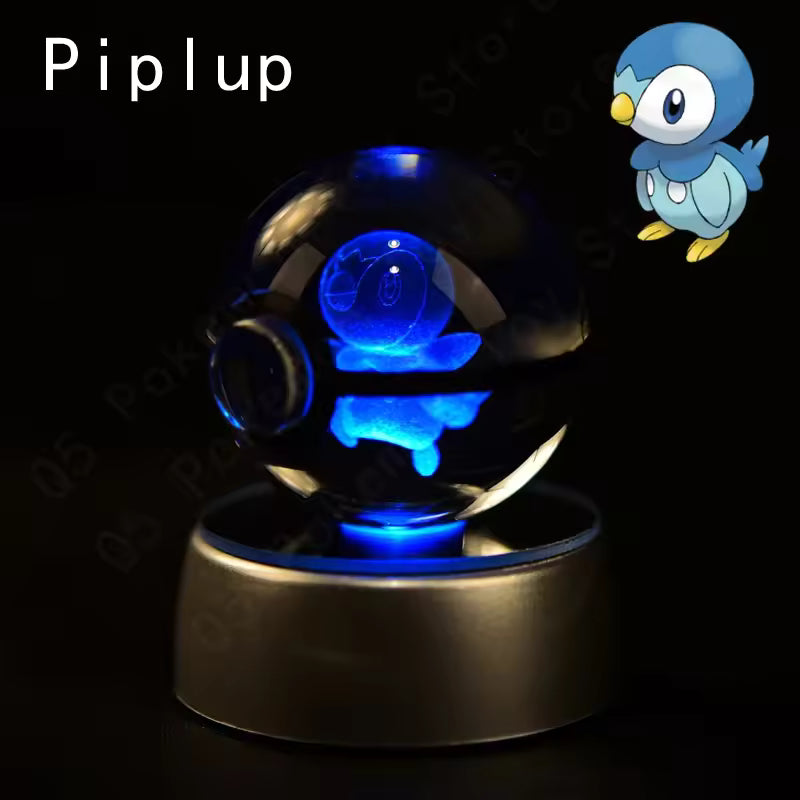 3D Pokemon Crystal Ball 5CM Mewtwo Pikachu Gengar Crystal Glass Pokemon Ball Pokeball Figure Night Light LED Lamp Base Gift