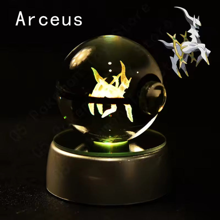 3D Pokemon Crystal Ball 5CM Mewtwo Pikachu Gengar Crystal Glass Pokemon Ball Pokeball Figure Night Light LED Lamp Base Gift