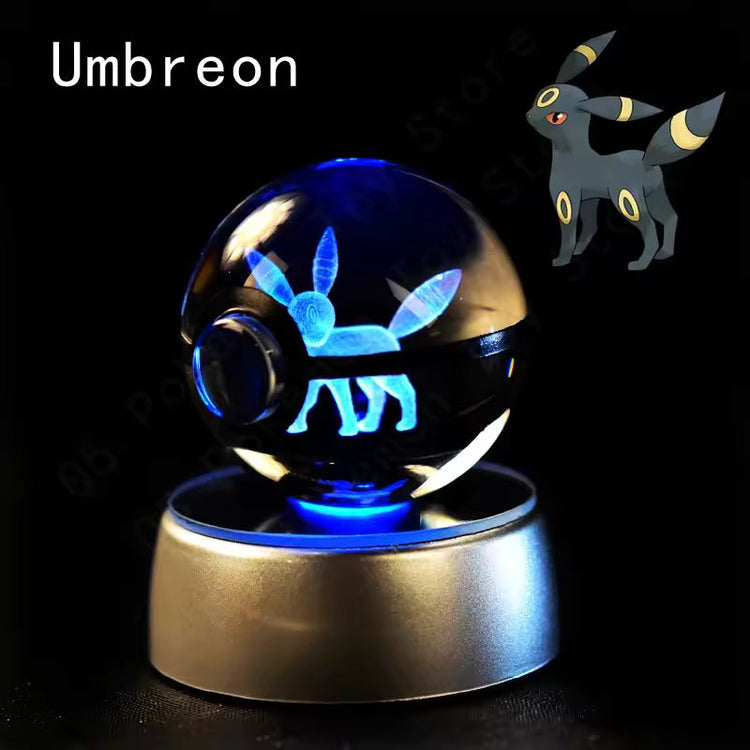 3D Pokemon Crystal Ball 5CM Mewtwo Pikachu Gengar Crystal Glass Pokemon Ball Pokeball Figure Night Light LED Lamp Base Gift