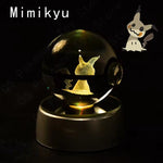 3D Pokemon Crystal Ball 5CM Mewtwo Pikachu Gengar Crystal Glass Pokemon Ball Pokeball Figure Night Light LED Lamp Base Gift