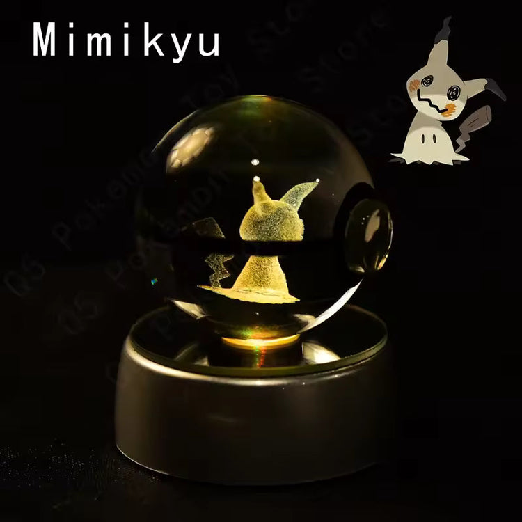 3D Pokemon Crystal Ball 5CM Mewtwo Pikachu Gengar Crystal Glass Pokemon Ball Pokeball Figure Night Light LED Lamp Base Gift