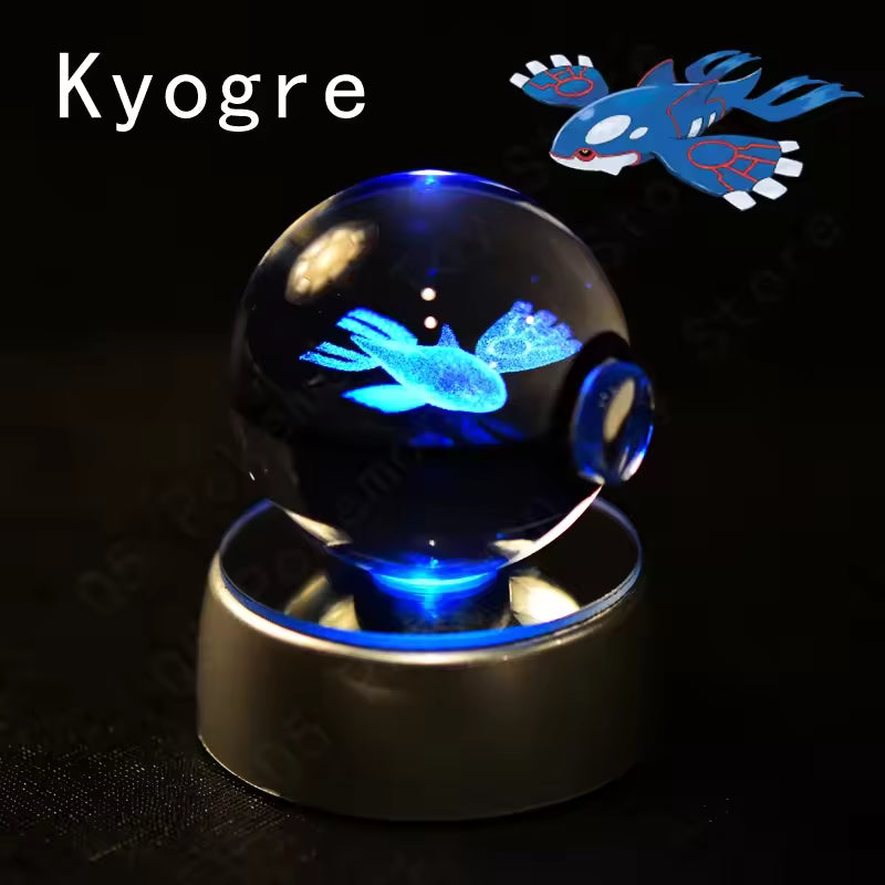 3D Pokemon Crystal Ball 5CM Mewtwo Pikachu Gengar Crystal Glass Pokemon Ball Pokeball Figure Night Light LED Lamp Base Gift