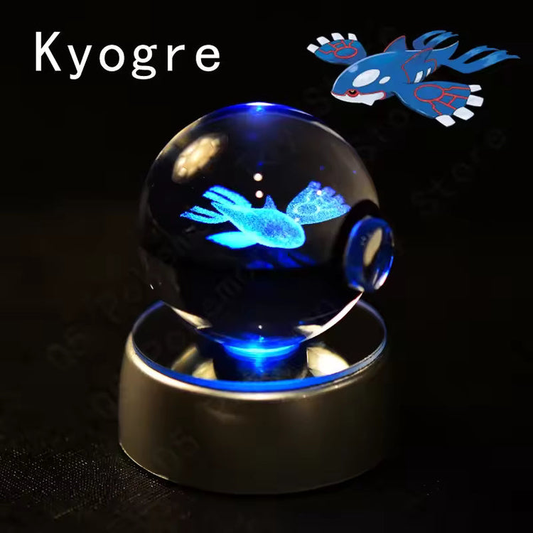 3D Pokemon Crystal Ball 5CM Mewtwo Pikachu Gengar Crystal Glass Pokemon Ball Pokeball Figure Night Light LED Lamp Base Gift