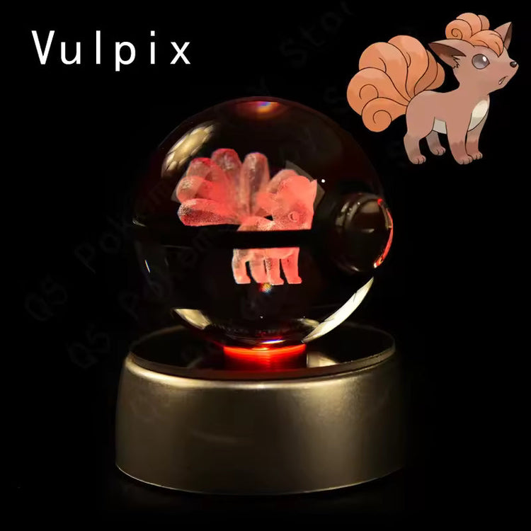 3D Pokemon Crystal Ball 5CM Mewtwo Pikachu Gengar Crystal Glass Pokemon Ball Pokeball Figure Night Light LED Lamp Base Gift