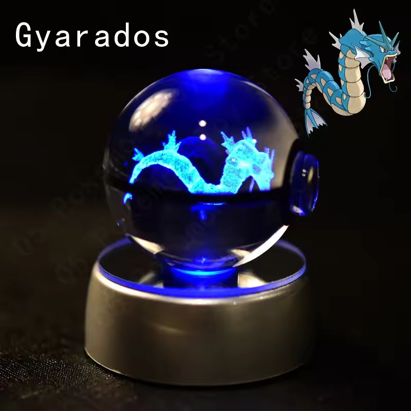 3D Pokemon Crystal Ball 5CM Mewtwo Pikachu Gengar Crystal Glass Pokemon Ball Pokeball Figure Night Light LED Lamp Base Gift