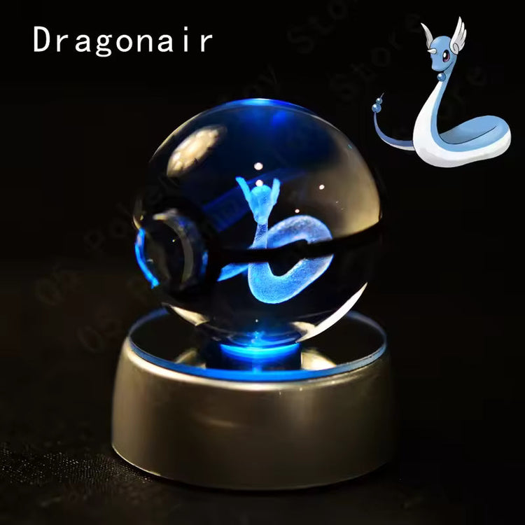 3D Pokemon Crystal Ball 5CM Mewtwo Pikachu Gengar Crystal Glass Pokemon Ball Pokeball Figure Night Light LED Lamp Base Gift