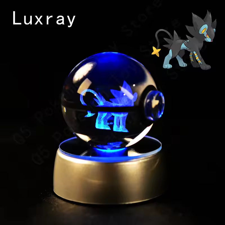 3D Pokemon Crystal Ball 5CM Mewtwo Pikachu Gengar Crystal Glass Pokemon Ball Pokeball Figure Night Light LED Lamp Base Gift