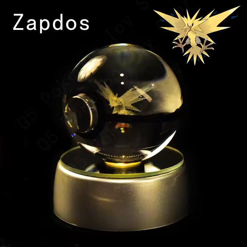 3D Pokemon Crystal Ball 5CM Mewtwo Pikachu Gengar Crystal Glass Pokemon Ball Pokeball Figure Night Light LED Lamp Base Gift